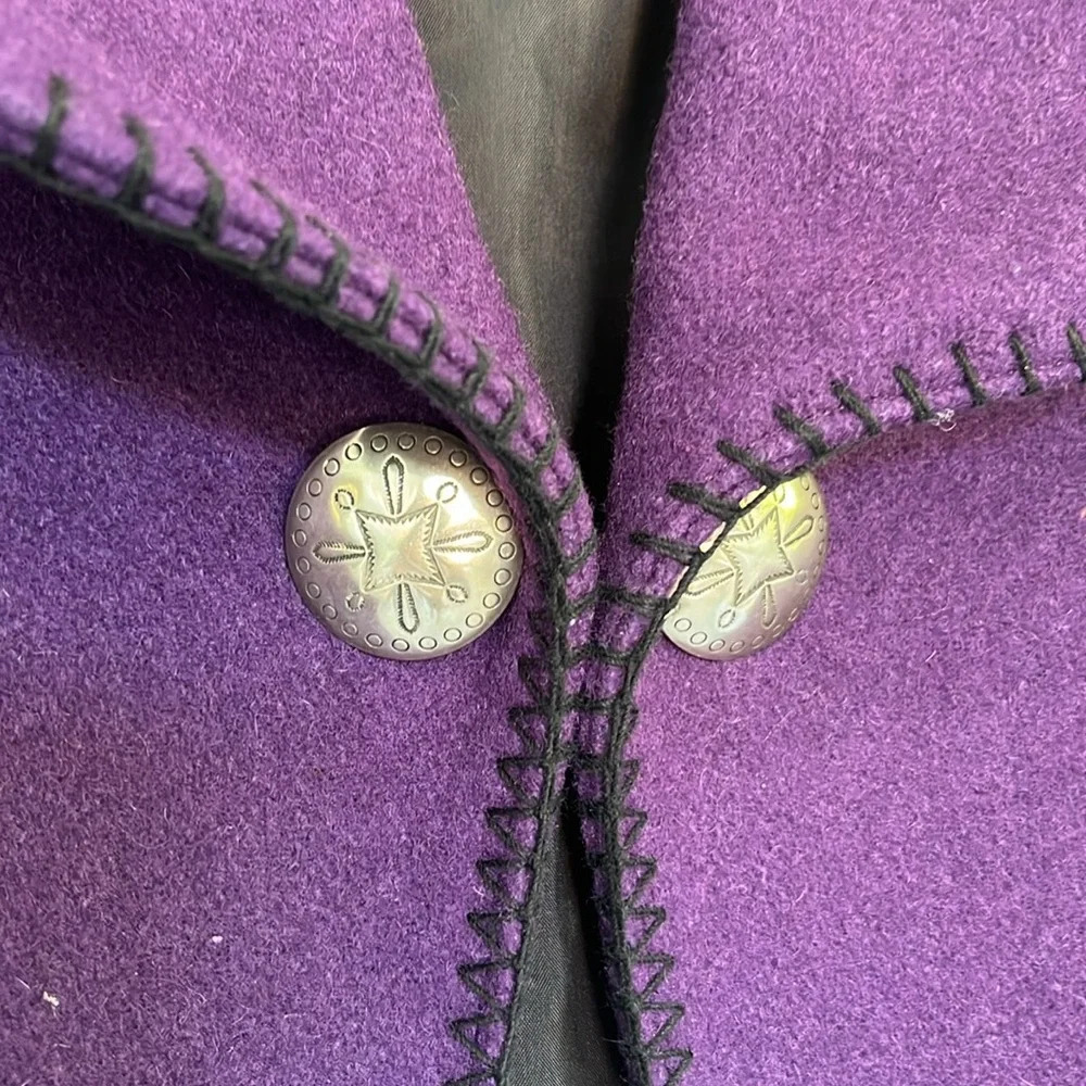 Vintage 80s Western Style Purple Wool Stitched Blazer S - Picture 3 of 12